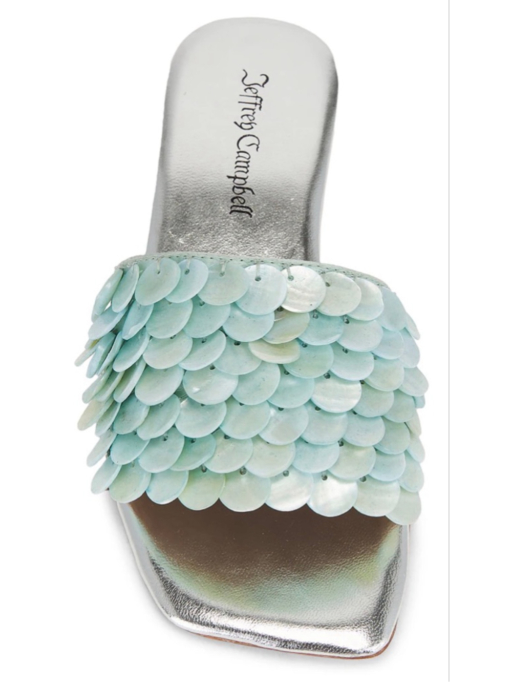 New Jeffrey Campbell Fishy Slides Size 9 Silver with Light Blue Green Sequin - Picture 1 of 8